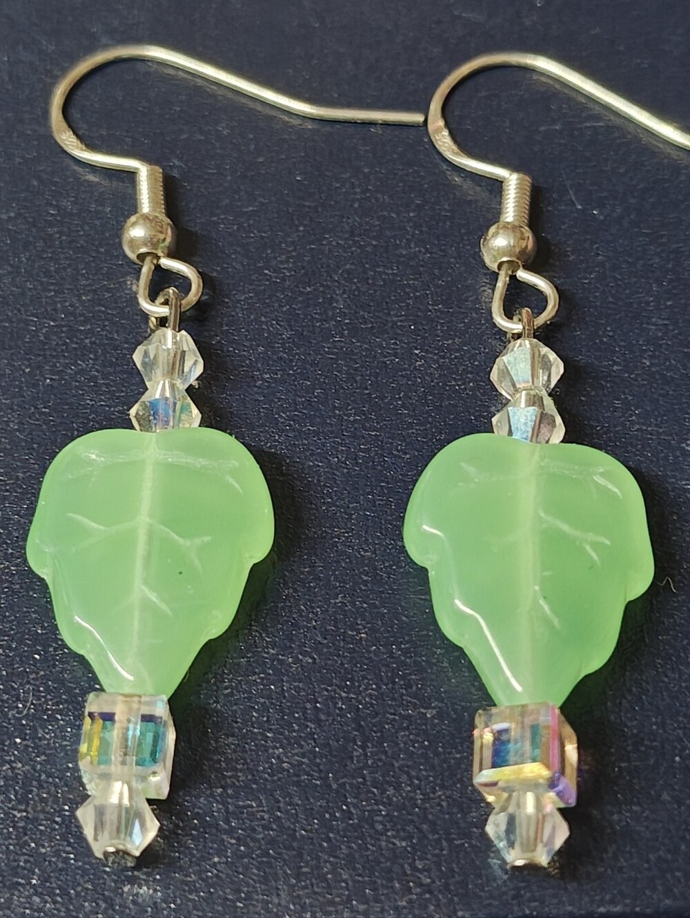 Gorgeous Uranium Glass And Austrian Crystal Earrings